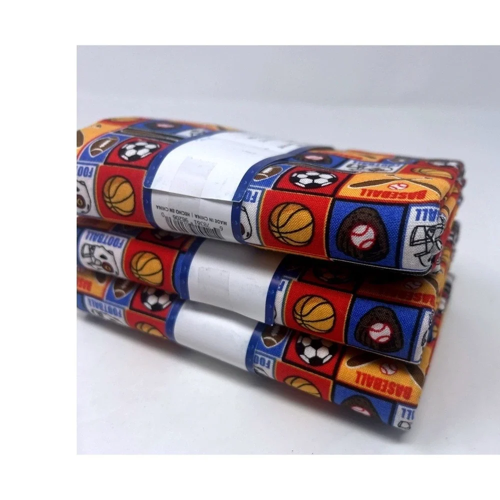 Lot Of 3 Emma & Mila Sports Blocks-Colorful 100% Cotton Woven Fabric-3 Yards New